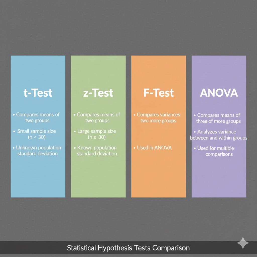 t-Test, z-Test, F-Test, and ANOVA