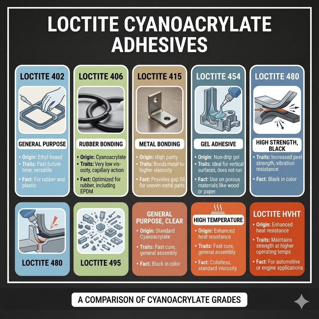 LOCTITE 402, 406, 415, 454, 480, 495, HVHT