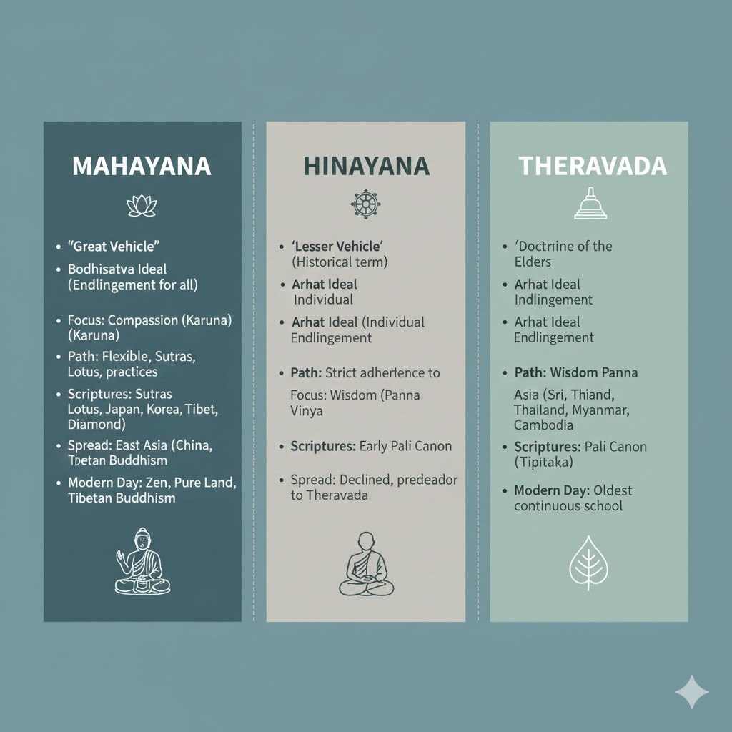 Mahayana, Hinayana, and Theravada Buddhism